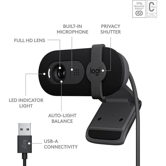 Logitech Brio 101 HD Webcam - 1080p, Light Correction, Privacy Shutter, USB-A - Picture 2 of 5